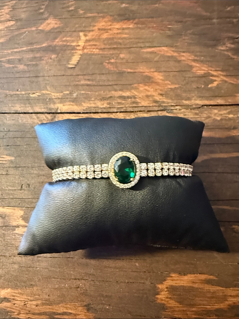 Gold Plated Emerald Green Oval Gemstone Tennis Bracelet Silver
